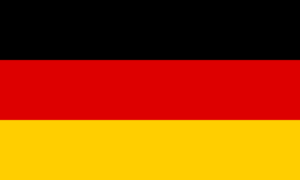 Bandera de Alemania: Tres franjas horizontales, negra en la parte superior, roja en el medio y dorada en la parte inferior.