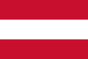 Bandera de Austria: Tres franjas horizontales, roja, blanca y roja.