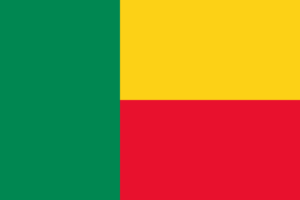 Bandera de Benín: Tres franjas verticales, verde a la izquierda, amarilla en el centro y roja a la derecha