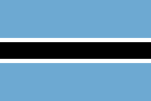 Bandera de Botsuana: Franja horizontal azul claro con una franja negra delgada enmarcada en blanco en el centro.