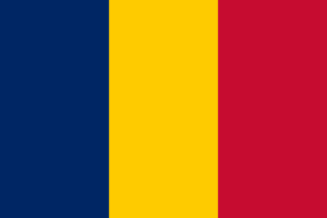 Bandera de Chad: Tres franjas verticales, azul, amarillo y rojo