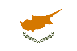 Bandera de Chipre: Amarillo con la silueta de la isla en blanco y dos ramas de olivo verdes debajo.