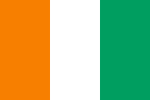Bandera de Costa de Marfil: Tres franjas verticales, naranja, blanco y verde.