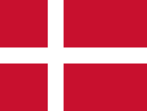 Bandera de Dinamarca: Roja con una cruz escandinava blanca desplazada hacia el lado izquierdo.