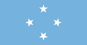 Bandera de los Estados Federados de Micronesia: Azul con cuatro estrellas blancas en el centro formando un rombo.