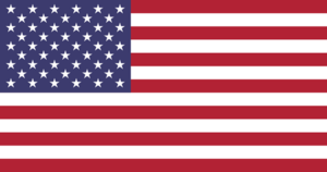 Bandera de Estados Unidos: Trece franjas horizontales alternadas rojas y blancas, con un campo azul en la esquina superior izquierda conteniendo cincuenta estrellas blancas