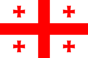 Bandera de Georgia: Blanca con una cruz roja y cuatro cruces más pequeñas en los cuadrantes.