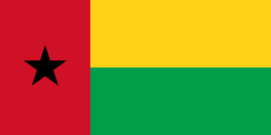 Bandera de Guinea-Bisáu: Dos franjas horizontales, amarilla y verde, con una franja vertical roja y una estrella negra