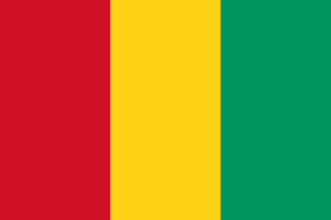 Bandera de Guinea: Tres franjas verticales, roja, amarilla y verde.