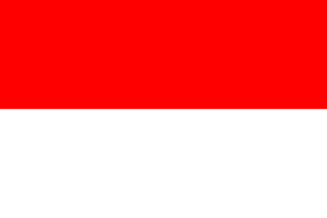 Bandera de Indonesia: Dos franjas horizontales, roja y blanca.
