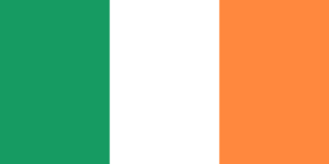 Bandera de Irlanda: Tres franjas verticales, verde, blanca y naranja.