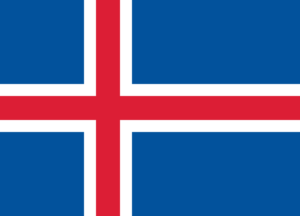 Bandera de Islandia: Azul con una cruz escandinava roja con bordes blancos.