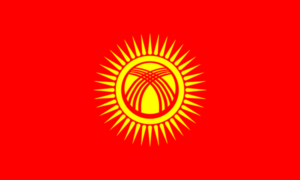 Bandera de Kirguistán: Rojo con un sol amarillo en el centro rodeado por 40 rayos en forma de yurtas.