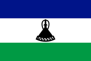 Bandera de Lesoto: Tres franjas horizontales, azul, blanco con un sombrero negro, y verde.