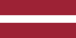 Bandera de Letonia: Dos franjas horizontales rojas con una franja blanca en el medio.