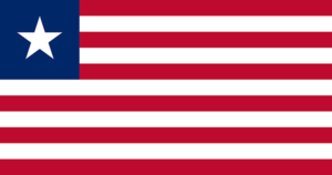 Bandera de Liberia: Once franjas horizontales alternadas rojas y blancas con un cuadrado azul en la parte superior izquierda que contiene una estrella blanca.