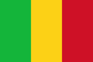 Bandera de Malí: Tres franjas verticales, verde, amarillo y rojo.