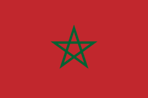 Bandera de Marruecos: Un campo rojo con una estrella verde de cinco puntas (Sello de Salomón) en el centro.