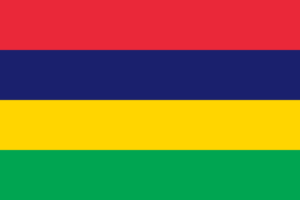 Bandera de Mauricio: Cuatro franjas horizontales, roja, azul, amarilla y verde.