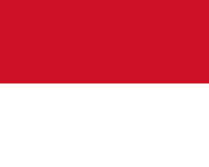 Bandera de Mónaco: Dos franjas horizontales, roja en la parte superior y blanca en la parte inferior.