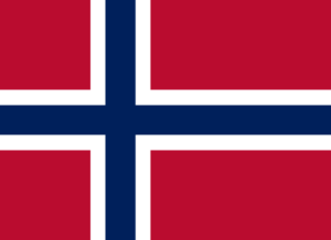 Bandera de Noruega: Roja con una cruz escandinava azul con bordes blancos.