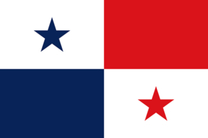 Bandera de Panamá: Cuatro cuadros, dos en blanco con estrellas azul y roja, y dos en rojo y azul.