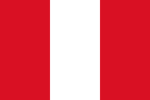 Bandera de Perú: Tres franjas verticales, roja, blanca y roja.