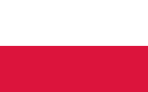 Bandera de Polonia: Dos franjas horizontales, blanca en la parte superior y roja en la parte inferior.