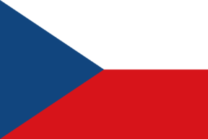 andera de la República Checa: Dos franjas horizontales, blanca en la parte superior y roja en la inferior, con un triángulo azul en el lado izquierdo.