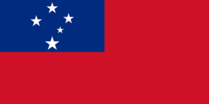 Bandera de Samoa: Roja con una cruz azul y cinco estrellas blancas en la esquina superior izquierda.