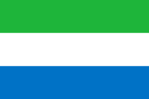 Bandera de Sierra Leona: Tres franjas horizontales de verde, blanco y azul.