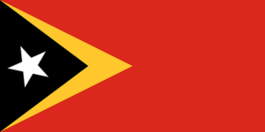 Bandera de Timor Oriental: Rojo con un triángulo amarillo y un triángulo negro más pequeño con una estrella blanca.