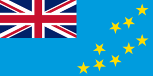Bandera de Tuvalu: Azul claro con la Union Jack en la esquina superior izquierda y nueve estrellas amarillas.
