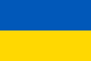 Bandera de Ucrania: Dos franjas horizontales, azul en la parte superior y amarilla en la parte inferior.